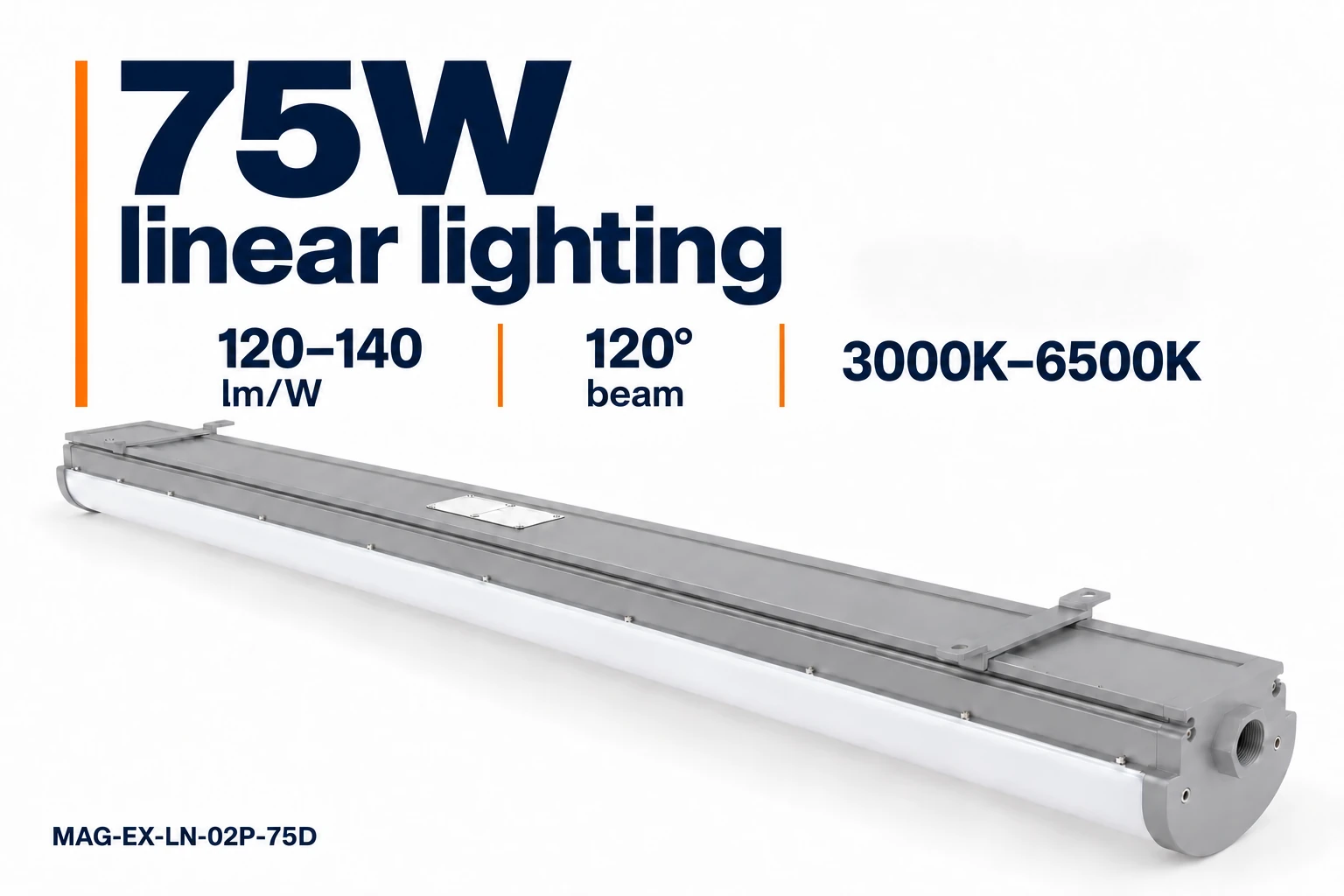 75D 75W linear lighting with 120-degree beam and selectable color temperature