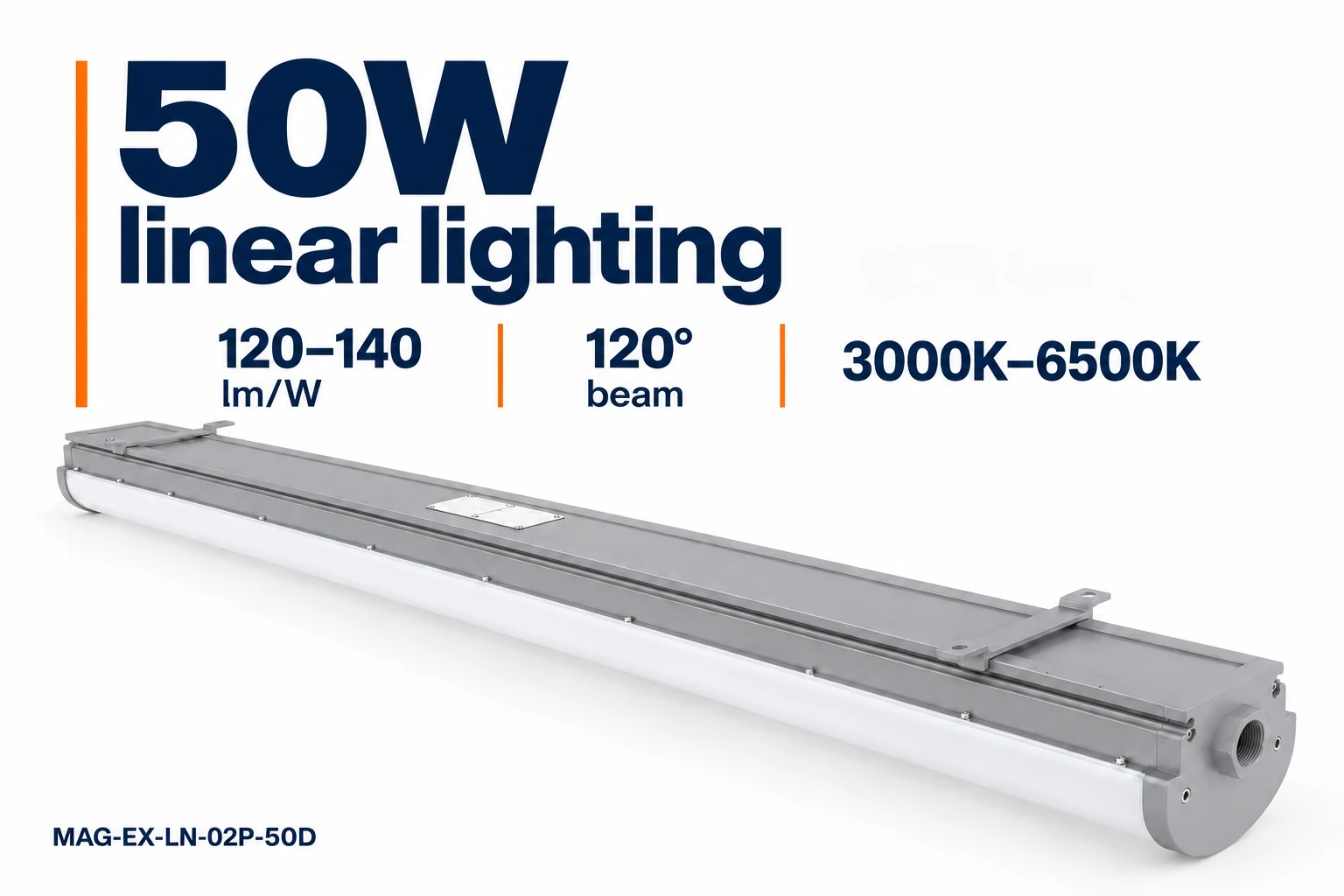 50D wide-beam lighting, 120–140 lm/W efficacy and 3000K–6500K CCT