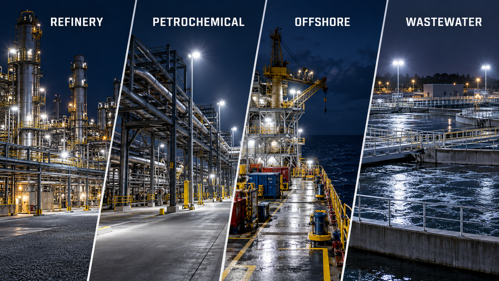 Applications: refinery, petrochemical, offshore and wastewater environments