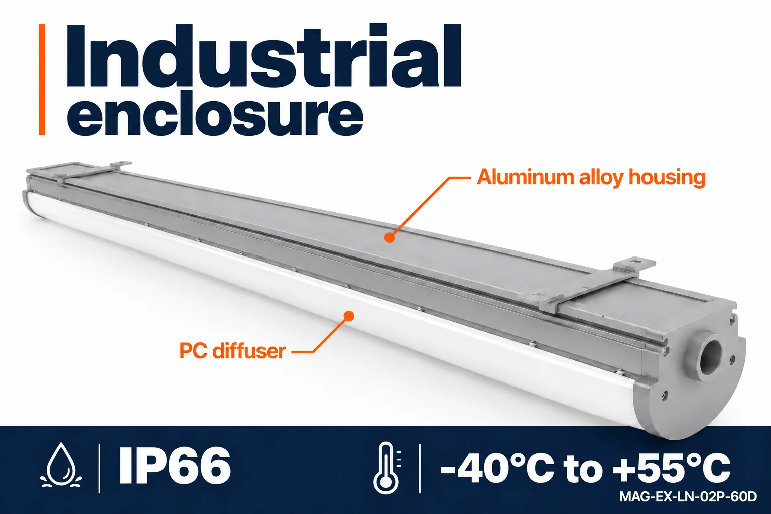 60D aluminum enclosure, PC diffuser and IP66 protection