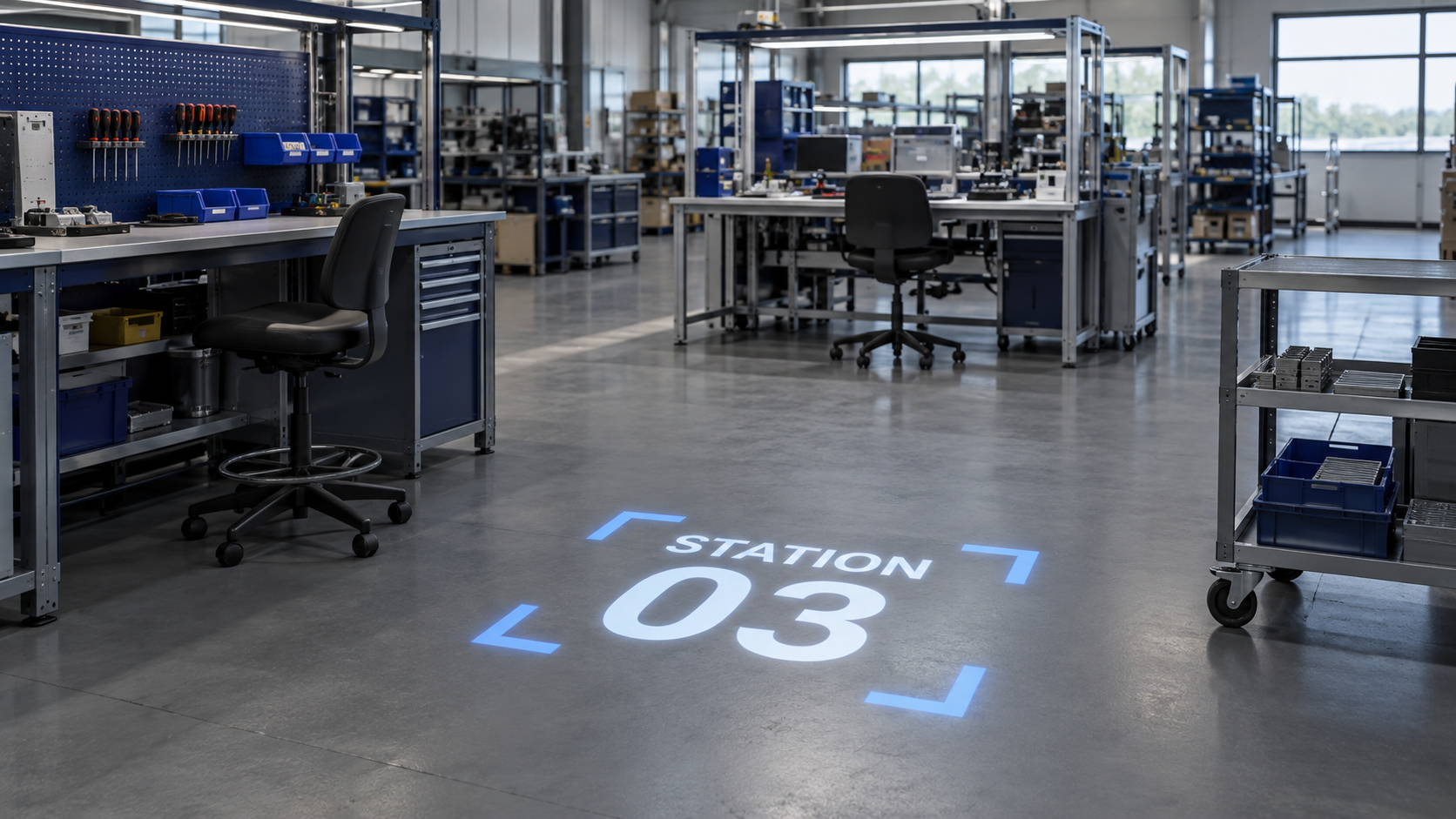 Station identification projected beside an assembly workstation