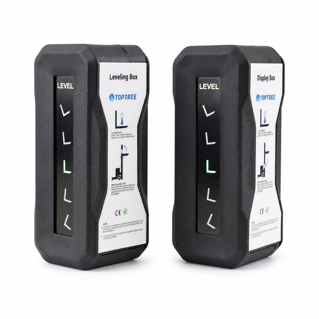 Two TOPTREE wireless forklift level indicator units